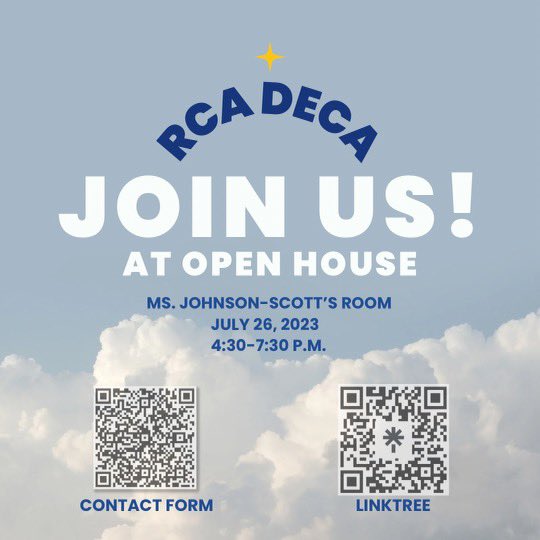 Join RCA DECA at Rockdale Career Academy for an exciting Open House on July 26th, 2023, from 4:30 to 7:30 pm in Ms. Johnson Scott's room. Don't miss this opportunity to shape your future! Be sure to sign up and unleash your potential! 🎓📝 #RCAOpenHouse #DECA #FutureLeaders