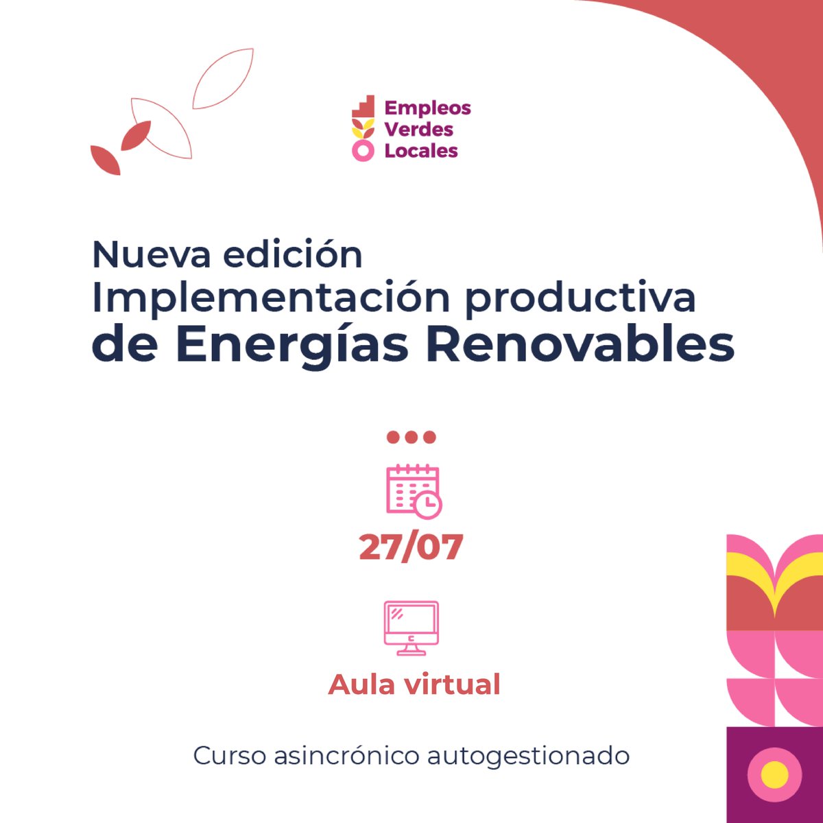 ramcc_ar's tweet photo. 🤩 ¡Últimos días para inscribirse! 🤩 🔖🔖 ¿Ya reservaste tu lugar? 🔖🔖
♻️ #Curso: Implementación Productiva de Energías Renovables ♻️

📩 Inscripción: https://t.co/QYQ8Bul3Nr

Créditos para Promotores de #EmpleosVerdesLocales y/o Gestores energéticos.
#RAMCC2023 https://t.co/4v9aGqWxsY