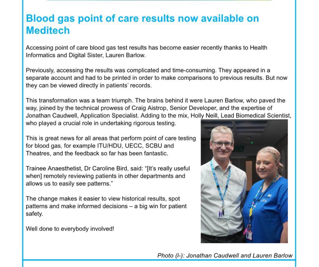 Lauren (@lbarlow26) on Twitter photo As an end user I know first hand how frustrating not getting POCT tests directly into the EPR was. Sometimes it’s the smallest things that make the biggest difference. Great team effort for this one <a href="/RotherhamNHS_HI/">HealthInformaticsRFT 💙</a> 👏 #TRFT As an end user I know first hand how frustrating not getting POCT tests directly into the EPR was. Sometimes it’s the smallest things that make the biggest difference. Great team effort for this one <a href="/RotherhamNHS_HI/">HealthInformaticsRFT 💙</a> 👏 #TRFT