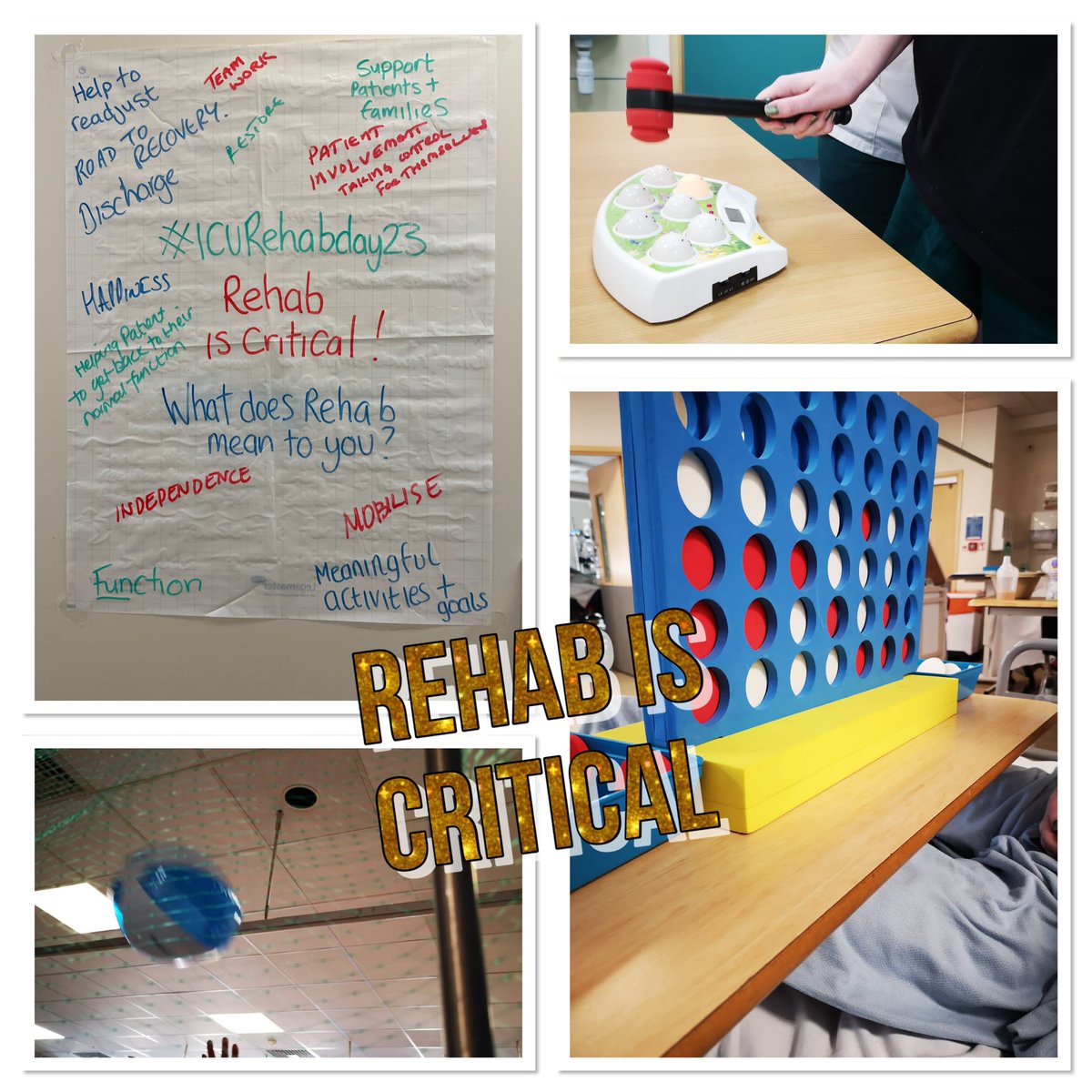 Massive Thank You to all the #RehabLegends @SouthTees we’ve had lots of early mobilisation, Neuro plasticity teaching, self care, games, positioning, communication aids, family involvement, orientation and even a patient made cheese & ham toastie #ICURehabDay23 #RehabIsCritical