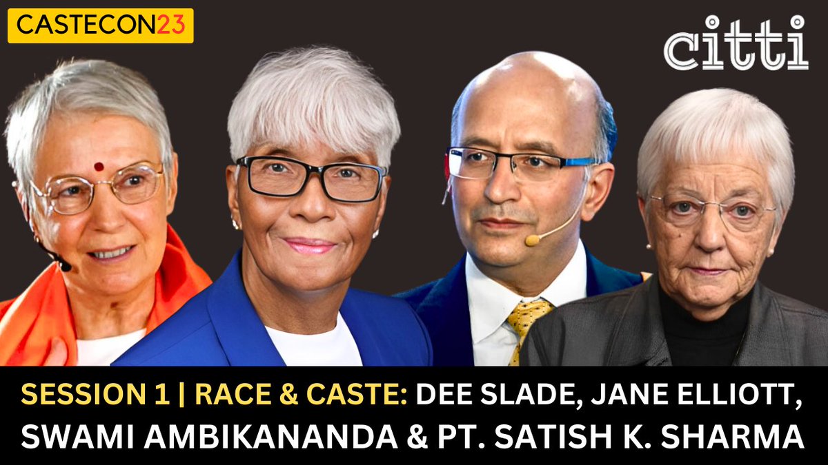 CittiMedia's tweet photo. .@BlibriJane @thebritishhindu
Castecon 2023, Session 1: Jane Elliott, Dee Slade, Swami Ambikananda & Pt. Satish K. Sharma explain how caste & race were created by elites as tools with which to divide & rule society | Premiere: https://t.co/ZHUCw96thA
#Castecon #CasteGate https://t.co/oWIpdwgmXv