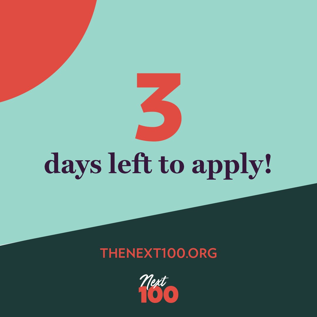 There are just 3 DAYS left to apply to join our third cohort of policy entrepreneurs!

If you have a policy issue that you want to change, be the change you want to see and apply to <a href="/TheNext100/">Next100</a> today!

Applications close THIS FRIDAY, July 28: bit.ly/3Cv2WgU!