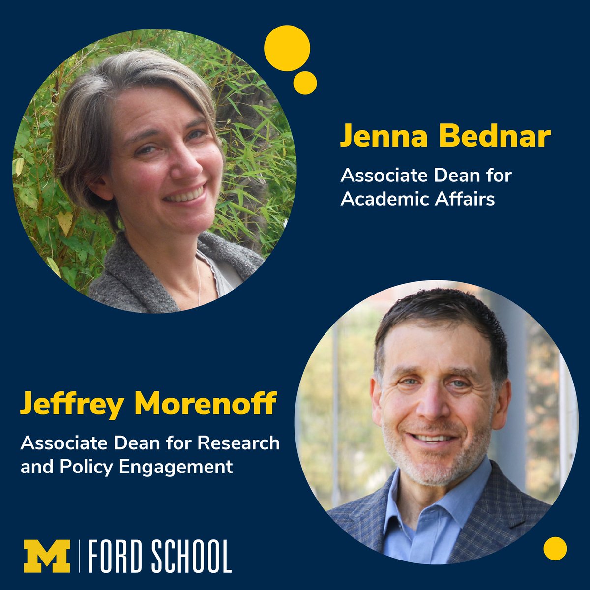 fordschool's tweet photo. 🗣 Our two new @FordSchool Associate Deans were just announced! Meet @profjennabednar and @JMorenoff. https://t.co/rkFyRuajCb