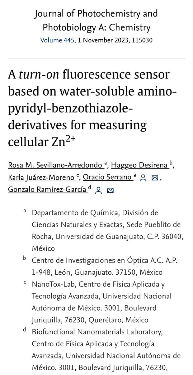 - Reciente trabajo de colaboración del <a href="/Cfata_Unam/">Centro de Física Aplicada y Tecnología Avanzada</a> a cargo del Dr. Gonzalo Ramírez García, el <a href="/NanotoxL/">nanotox_lab</a>, y el <a href="/CIOmx/">CIO</a>, sobre un novedoso desarrollo de un quimiosensor… 
👀 (50 días de acceso abierto) 📑📎 👉sciencedirect.com/science/articl…