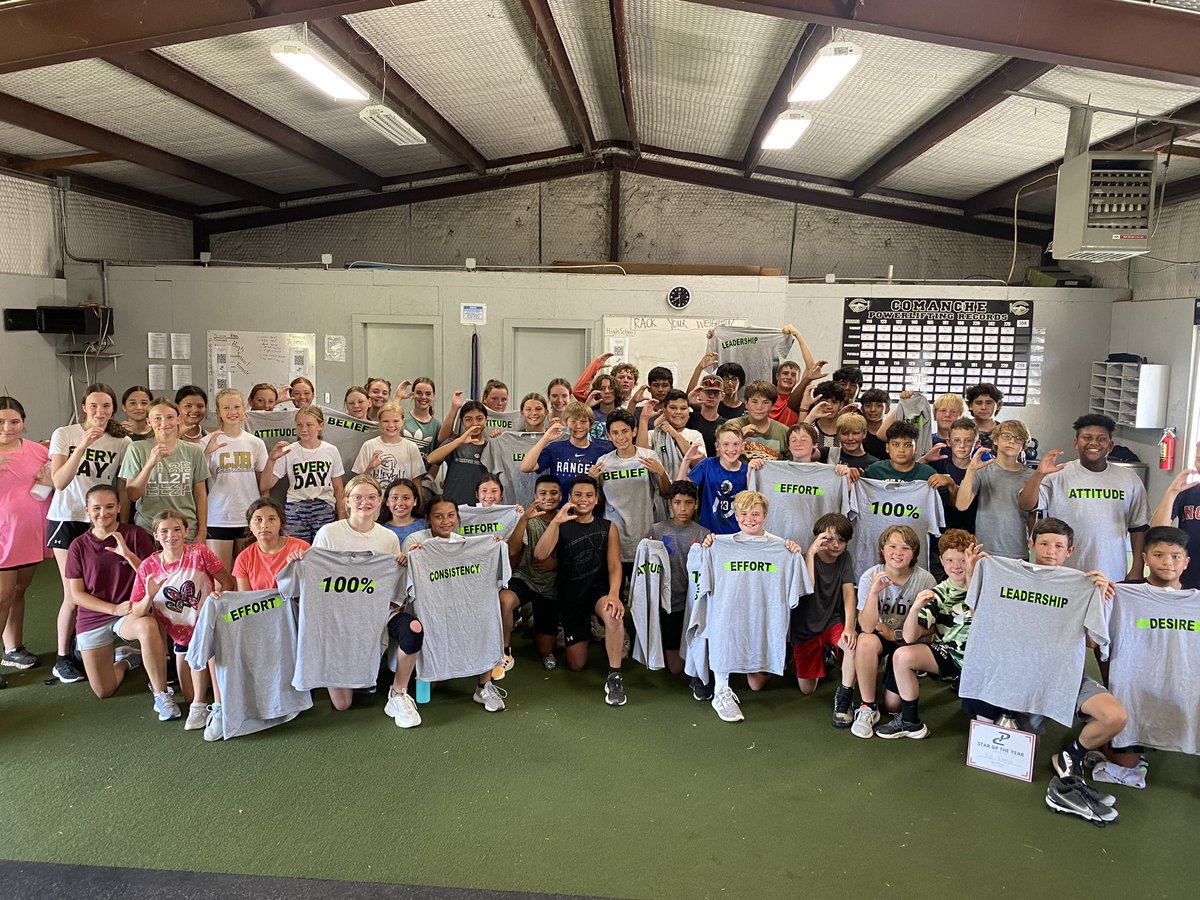 PCnowisthetime's tweet photo. First Summer @Comanche_ISD in the 📚 for the Tribe! All work, no excuses! Big things coming 👀 

☑️ Better Athlete
☑️ Better Teammate
☑️ Better Person
☑️ #PCTrained 

S/O to all of our award winners, and 🌟s of the Year:
HI: Ayden Fishback, Kelly Cole
DEV: Kye Keener, Bella Askew https://t.co/wpO2690LV8