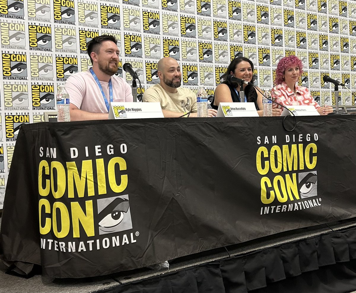 Welcome to the MASSIVE-VERSE starts now at #SDCC! @KyleDHiggins @BrianBooch @Strawburry17 @misty_flores @BlackMarketNAR @radiantblk @TheDeadLucky #RadiantBlack #TheDeadLucky #InfernoGirlRed #RogueSun #WhoIsNoOne