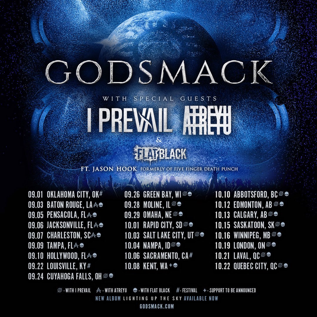 godsmack's tweet photo. ‼️ GENERAL ON SALES ‼️ for our 2023 fall tour dates with @IPrevailBand, @atreyuofficial & @FlatBlackMusic (feat @jasonhook03 formally of FFDP) started today and are LIVE at: https://t.co/xAbxDRpqiY

#godsmack #bestoftimesworldtour #tour #tourdates #falltour #concert #concerts #hardrock #rocknroll #rockandroll #onsale #onsalenow