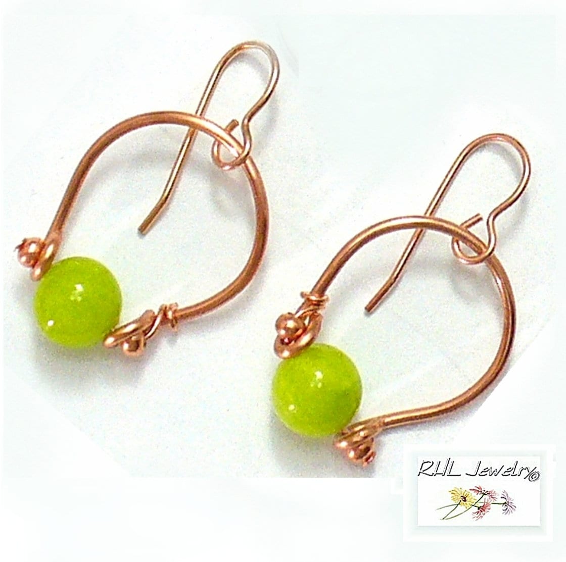 Lime Green Earrings, Jade Copper Hoops, Door Knocker Summer Earrings tuppu.net/850ed321 #RHLJewelry #Chakra #GiftsUnder30