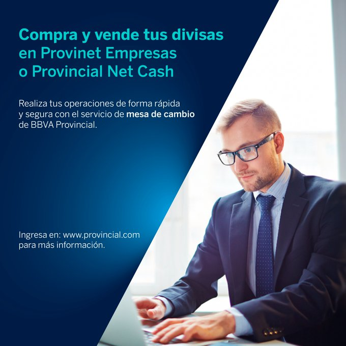 BBVAProvincial's tweet photo. Tenemos a disposición de nuestros clientes jurídicos, la compra y venta de divisas en línea a través del servicio mesa de cambio por nuestros canales digitales Provinet Empresas y Provincial Net Cash.
#BBVAProvincial
#ProvincialNetCash
#ProvincialEmpresas
#Venezuela https://t.co/KaqWVUCGFQ