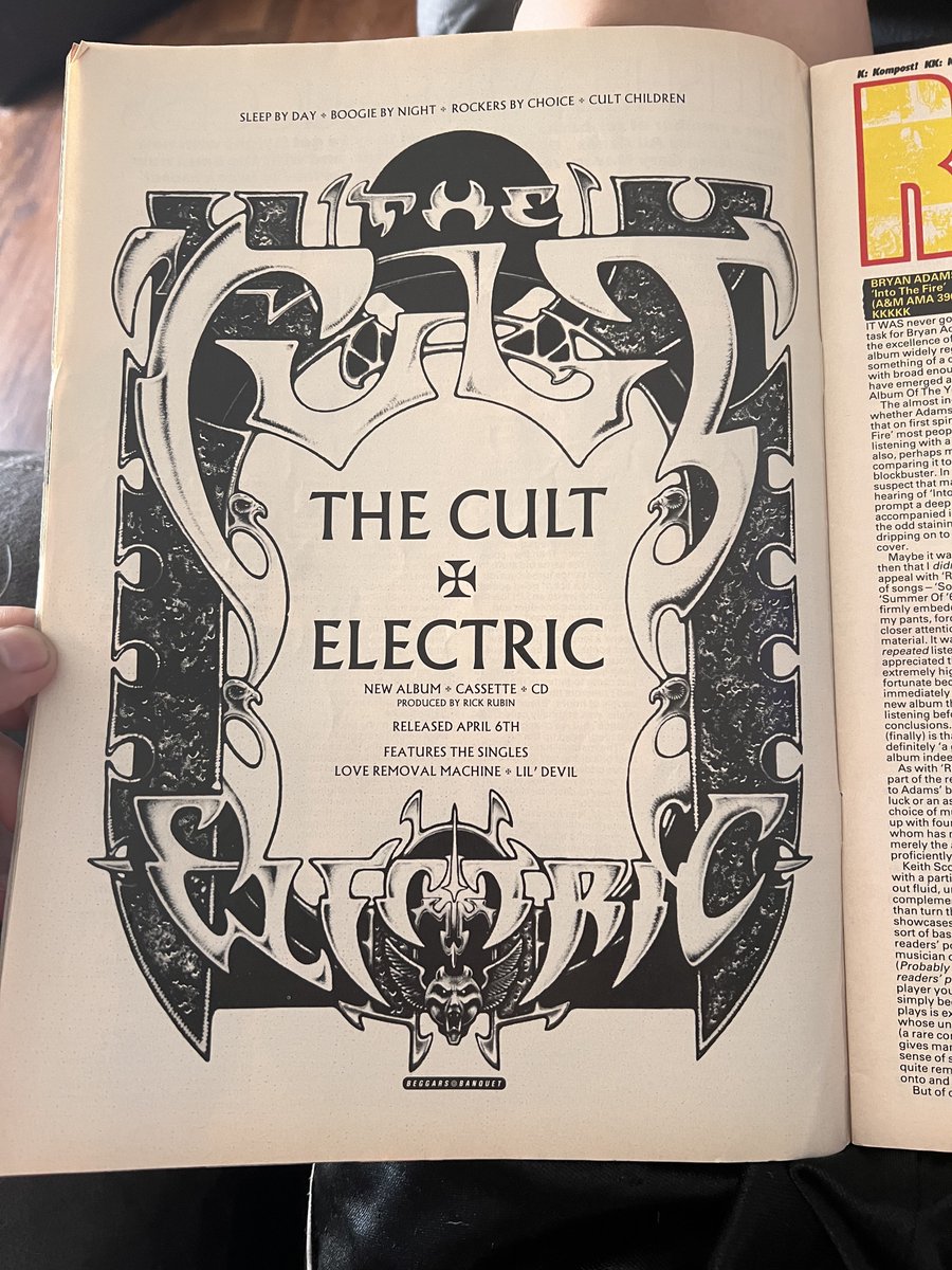 #TheCult original #Kerrang ad and review for their album 'Electric.' #IanAstbury #hairmetal