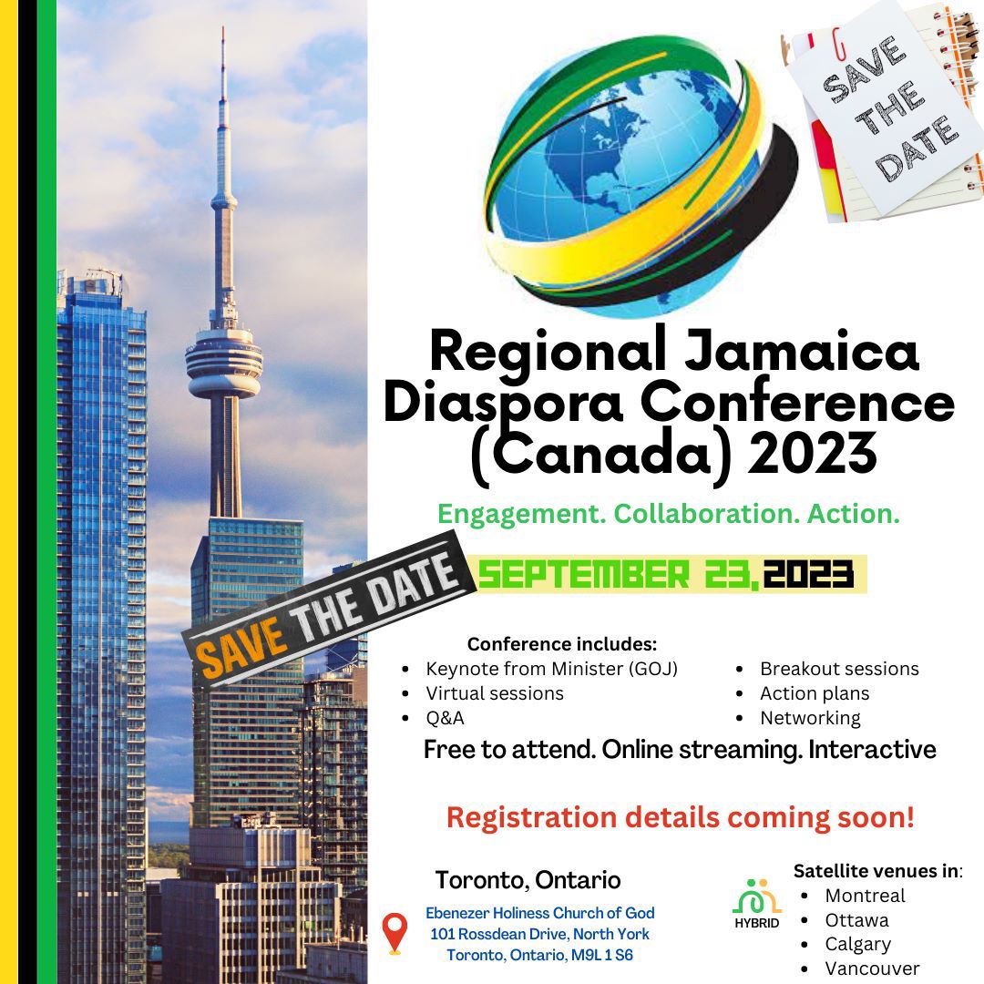 A national Jamaica Diaspora Regional Conference will take place across Canada on September 23, 2023. To inform the agenda, we are asking you to take 5 minutes and complete this survey.    To complete the survey, click here: forms.gle/SpZTBNFmjnikxN…