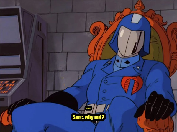 TrentTroop's tweet photo. Cobra Commander wants to Buy an Island, an entirely fictional goof-em-up that isn't about ANY actual villains, because we don't in a cartoon, people, honest! (part 2/2)

#GIjoe #cobracommander #destro https://t.co/arY9j4oDFl