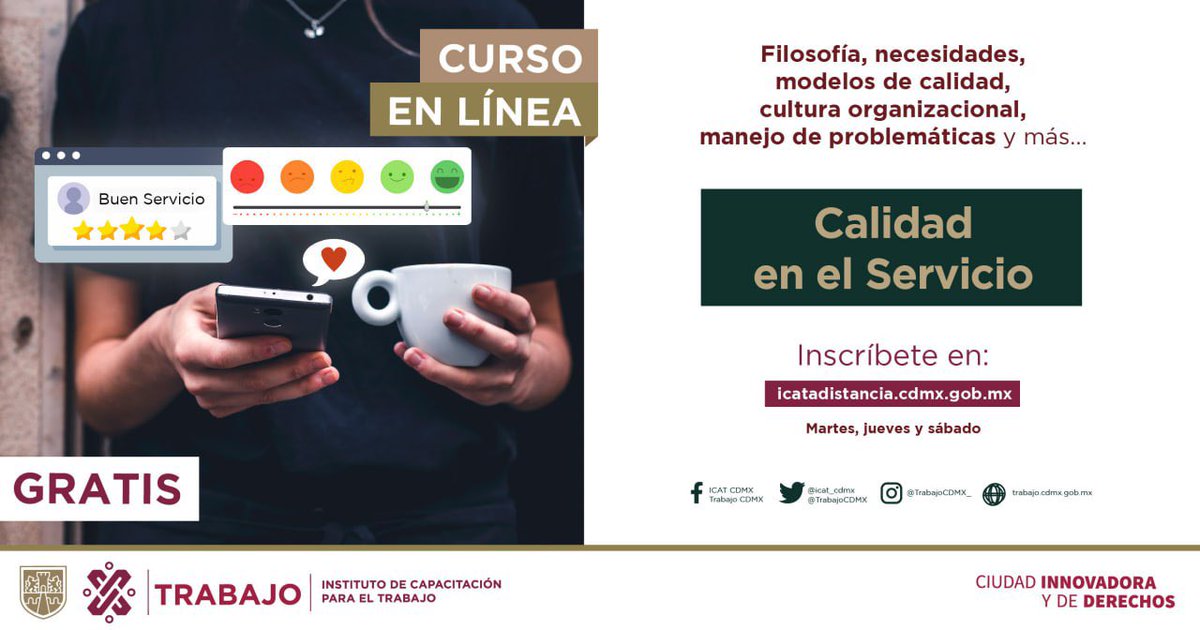 icat_cdmx's tweet photo. Ofrecer una buena atención a los clientes es muy importante para tu negocio, aprende todo lo necesario del tema 🤩 

Regístrate e inscríbete en 🌐 https://t.co/J08MpYRSOE 

#YoMeCapacitoEnIcatCDMX 

@martibatres 
@Luis_diazdeleon 
@Ale_Flores_Bau 
@TrabajoCDMX 
@GobCDMX https://t.co/iVX6dwMM7i