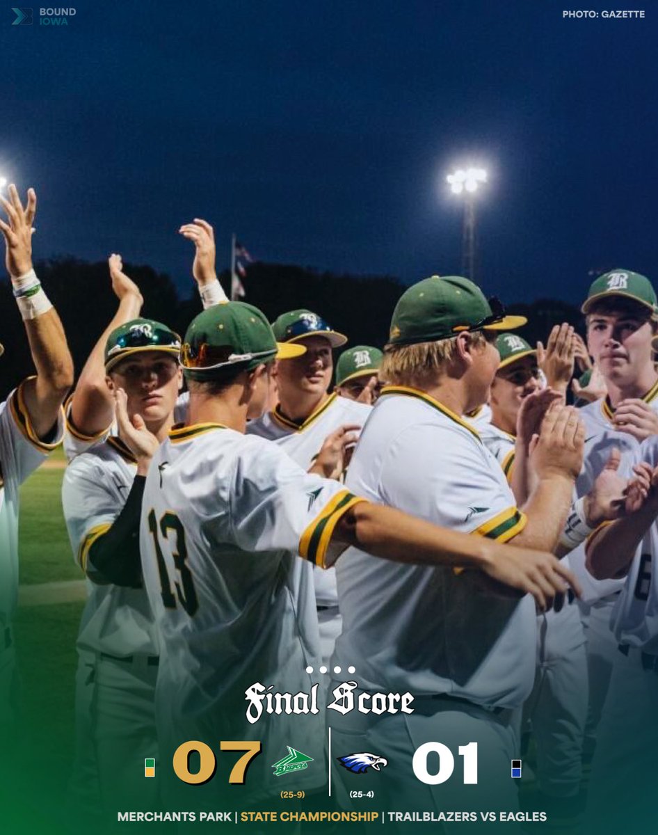 Bound_IA's tweet photo. 🏆𝐂𝐋𝐀𝐒𝐒 𝟐𝐀 𝐒𝐓𝐀𝐓𝐄 𝐂𝐇𝐀𝐌𝐏𝐈𝐎𝐍𝐒🏆

The Beckman Catholic Trailblazers are your Class 2A Baseball State Champions 🔥

📸: The Gazette https://t.co/l05afdsBwH
