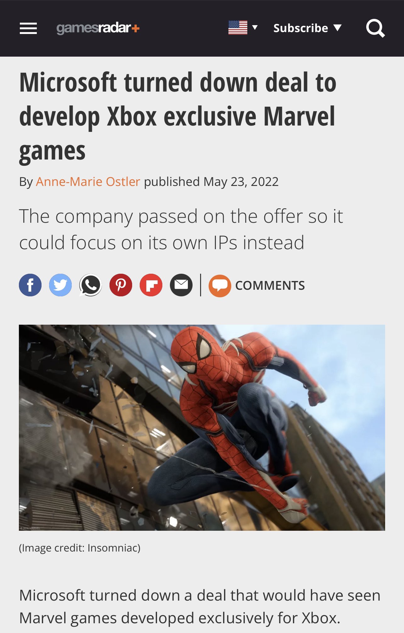 Microsoft Turned Down Exclusivity With Marvel For Spider-Man