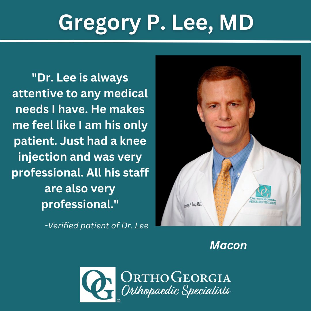 We appreciate your feedback about Dr. Lee and this team!
orthoga.org/physicians/gre…
#orthopedics #sportsmedicine #orthopedicspecialist #orthopedicsurgeon #patientreview #patientexperience #patienttestimonial