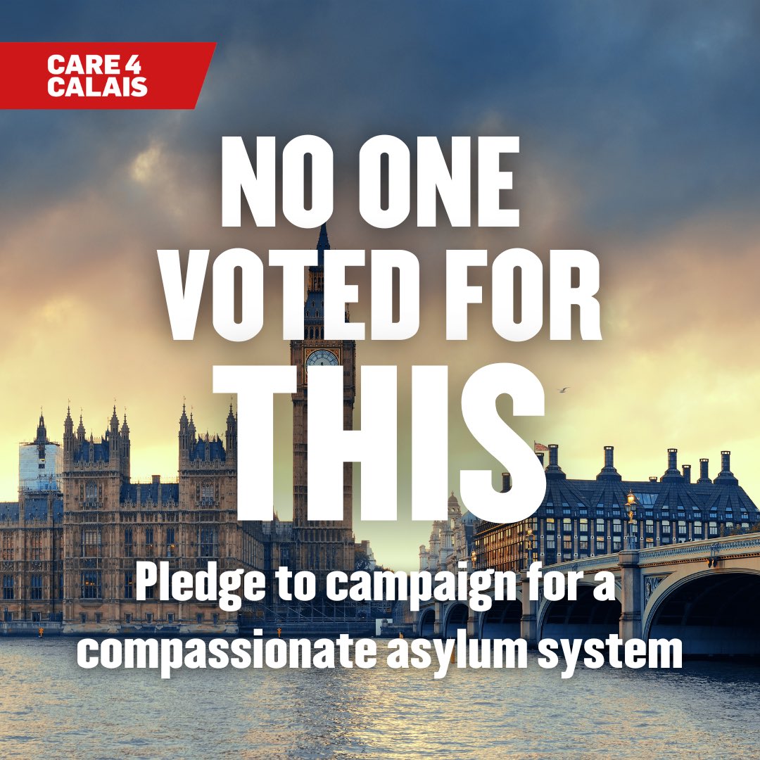 Care4Calais's tweet photo. This week the UK Government passed one of the most reprehensible laws in Britain's recent history, the hated Illegal Migration Bill 

It also prepared to house thousands of asylum seekers on a cramped barge, and in former military bases.

None of this was in the Conservative Party's 2019 election manifesto. None of us voted for any of it. 

The coming general election will be a chance to demand fair, compassionate UK asylum system, and we're asking you to pledge to campaign for it for the when the time comes. 

Make your pledge now: https://t.co/py8FKVJONh