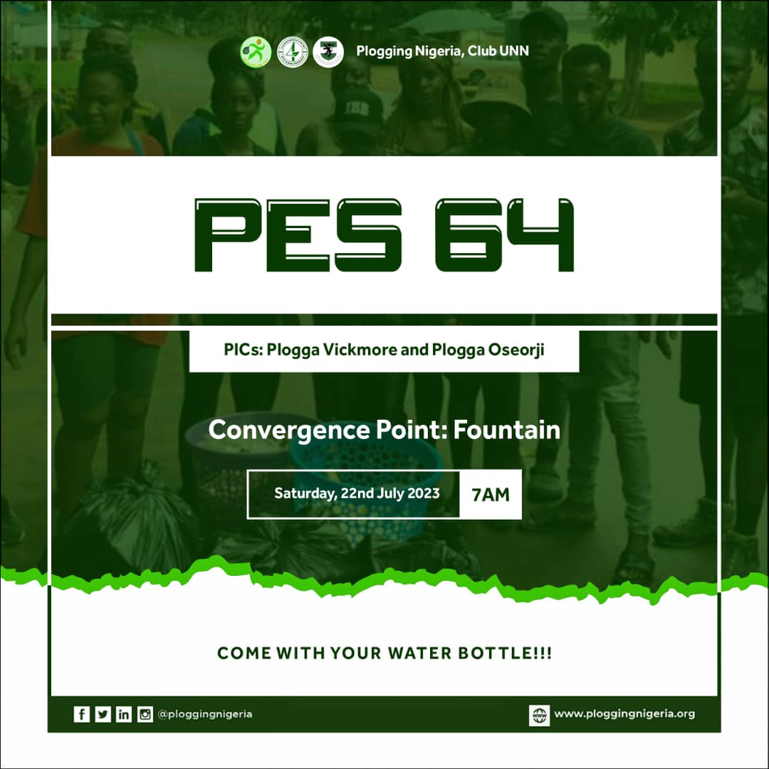 PES! PES! PES! 🤩 Join us at Club UNN tomorrow as we go on our 64th Plogging Episode. ✨ #PloggingNigeria #PloggingEpisode #PloggingNigeriaClubUNN #FitPeopleInCleanCommunities #WeKeepFitToKeepClean