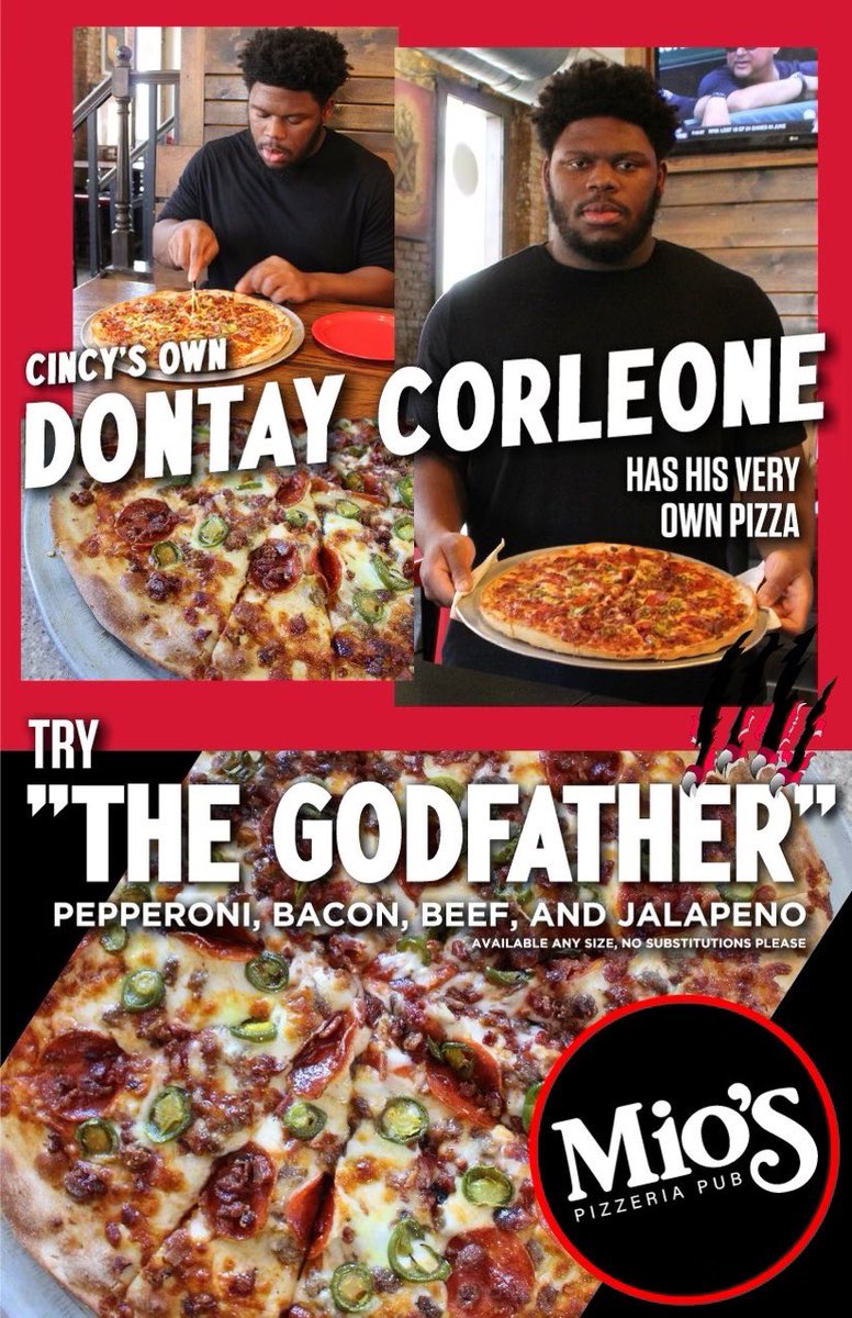 Introducing The Godfather Pizza! It's a pizza just the way I like it, topped with bacon, pepperoni, jalapeños, ground beef,
Grab one starting TODAY, only at Mios
On Short vine street