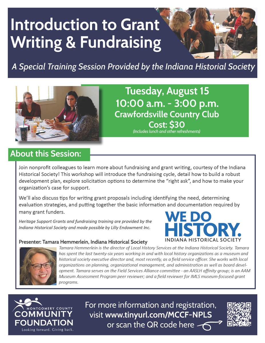 We have a great opportunity for local nonprofits! Join us for "Introduction to Grant Writing and Fundraising" on Aug. 15.

This is a special session offered by <a href="/IndianaHistory/">Indiana Historical Society</a>  with support from Lilly Endowment, Inc.
Visit mccf-in.org/nonprofit-lear… for more details &amp; registration.