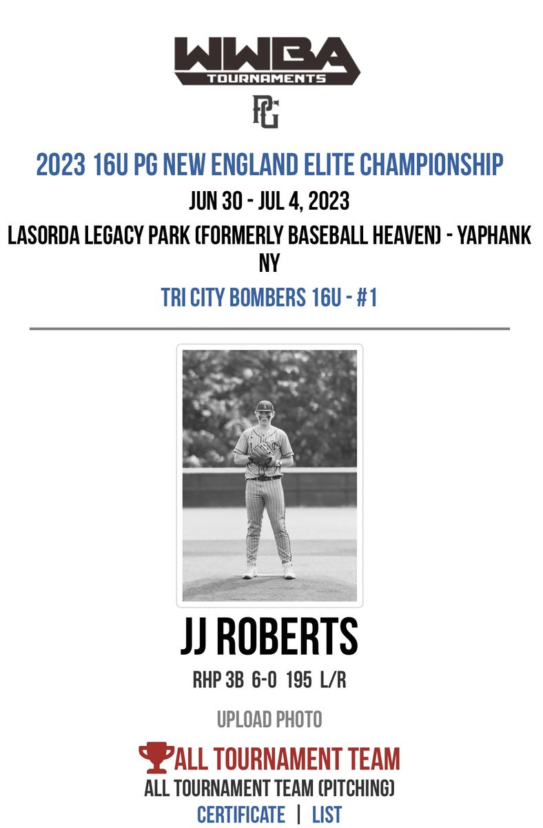 JJRoberts55's tweet image. Had the #1 pitching performance at the 16U PG New  England Elite Championships. My team Tri City Bombers 16U came in 3rd out of 28 teams. @PGMidAtlantic @PG_Uncommitted @PG_Tourney