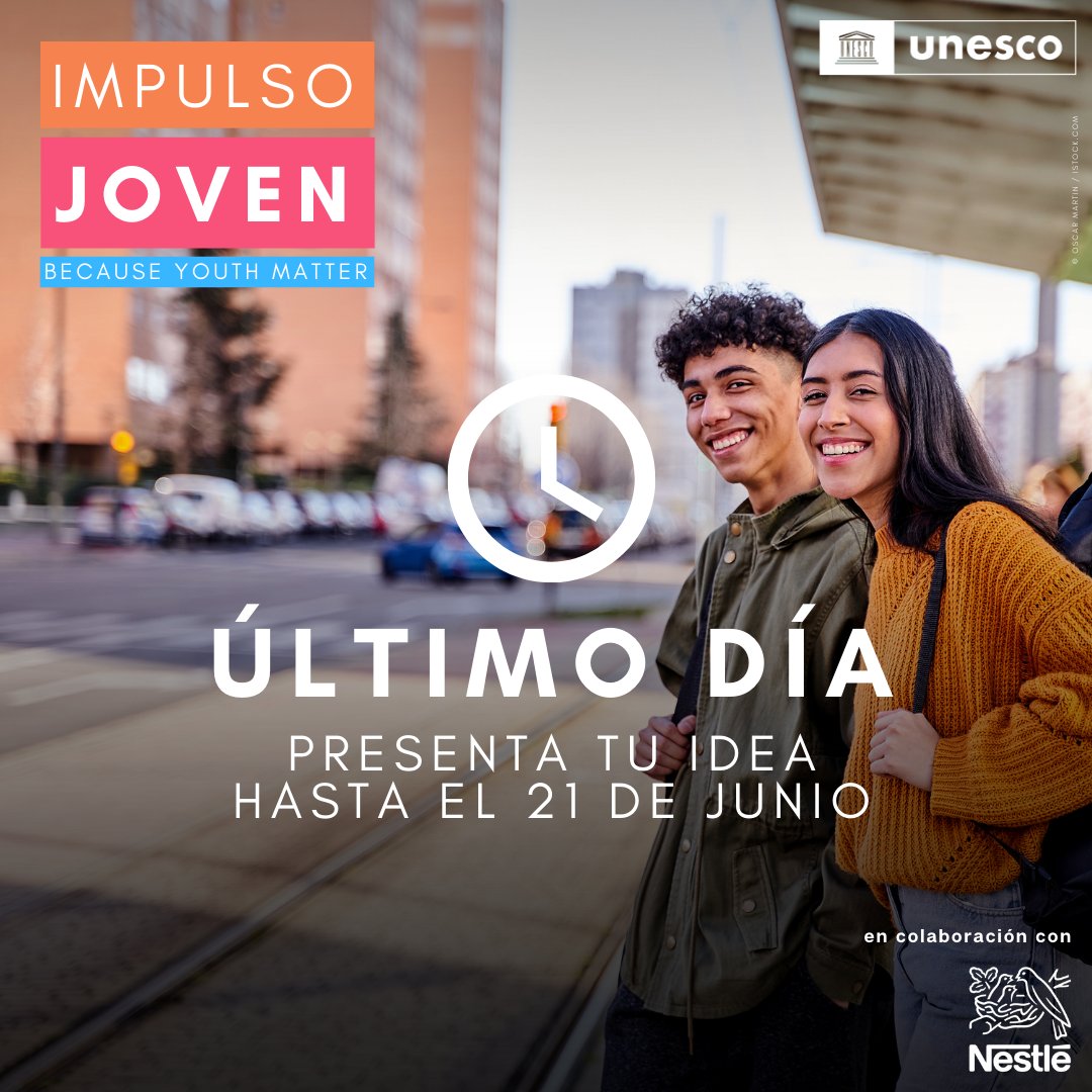 ¡El plazo de inscripción para #ImpulsoJoven llega a su fin! La #UNESCO y #Nestlé han creado #ImpulsoJoven para invertir en ti y en tu proyecto. No lo dudes más, ¡es tu momento para alzar la voz y hacer tus sueños realidad! Aplicá ahora: unesco.org/en/youth/matter
