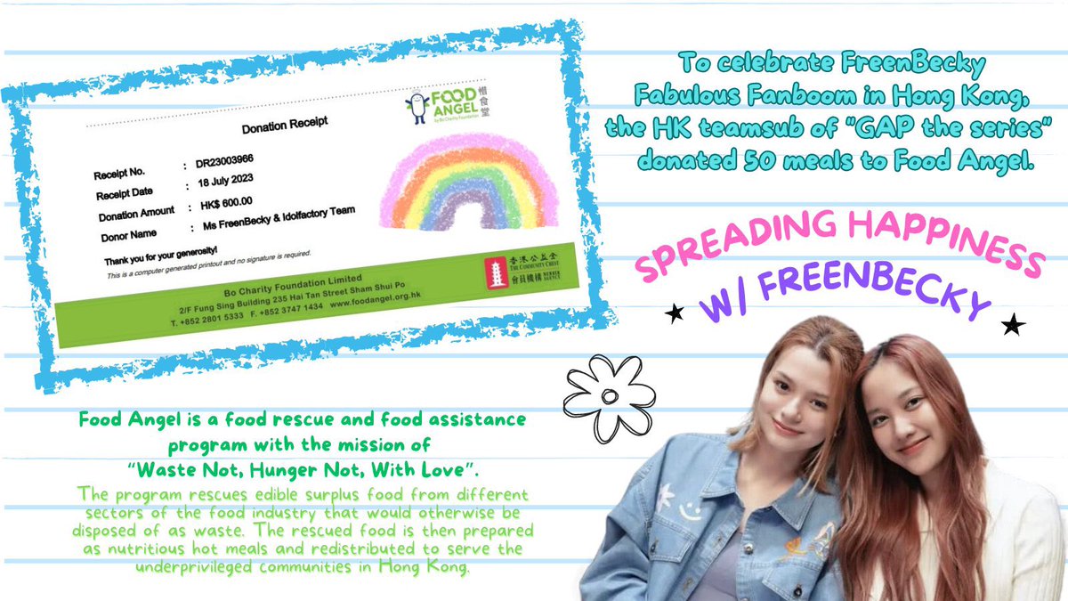 We translate love to words, and words to deeds.🥰

#GAPtheseries HK teamsub would like to welcome #FreenBecky &amp; the #idolfactoryTH team to Hong Kong by donating 50 meals🍛 to Food Angel👼🏼for the needy.

Sending our best wishes and love to #FreenBeckyFBinHongKong 💕