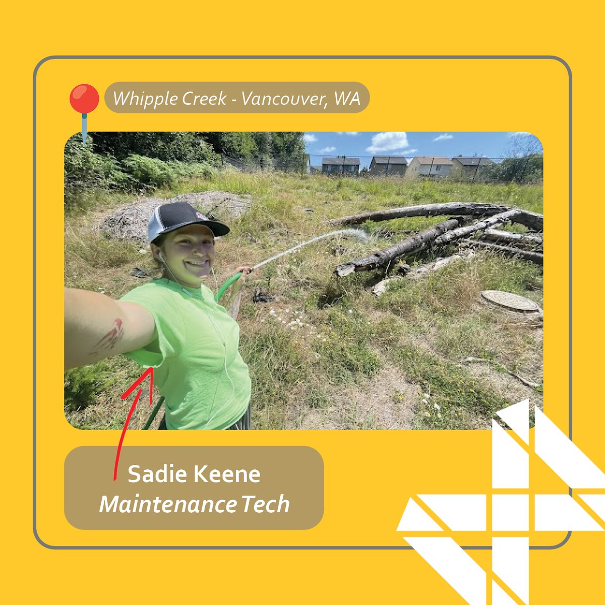 Field Friday: Featuring one of our Maintenance Techs, Sadie Keene. Sadie is soaking up the sun while irrigating for one of our Homeowners Associations,  Whipple Creek (Vancouver, WA).