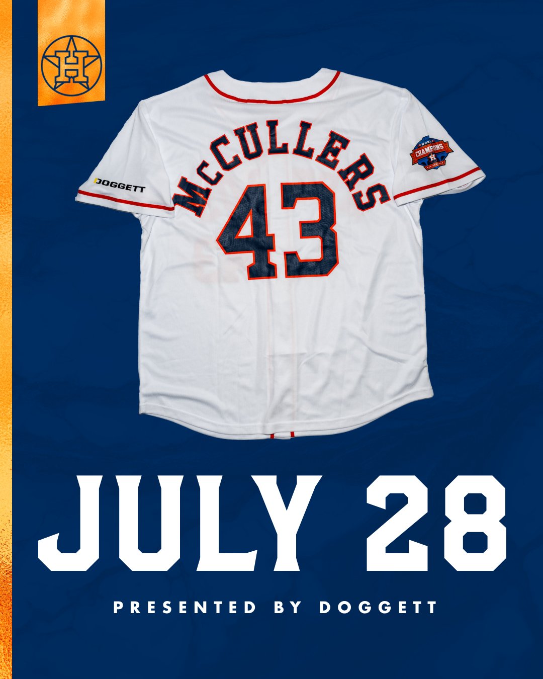 Houston Astros on X: Rep the World Champs 🏆 10,000 fans at next Friday's  game vs. Tampa Bay will receive a Lance McCullers Jr. replica jersey  presented by Doggett. 🎟:   /