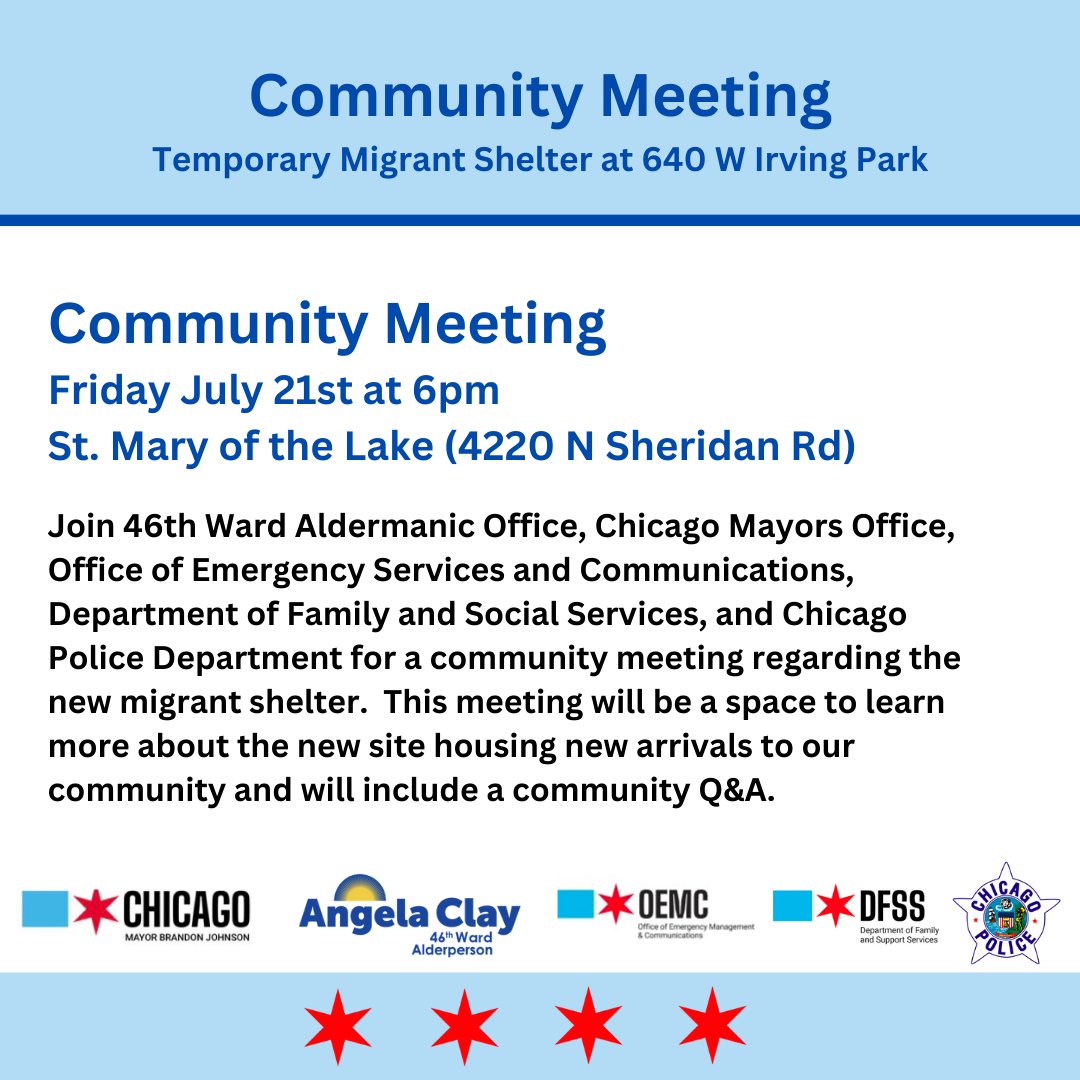 If you are unable to attend in person, you have the option to attend via livestream using this link: vimeo.com/event/3581589/… Please email our office at info@46thward.com with any questions you may have about the meeting or migrant shelter.