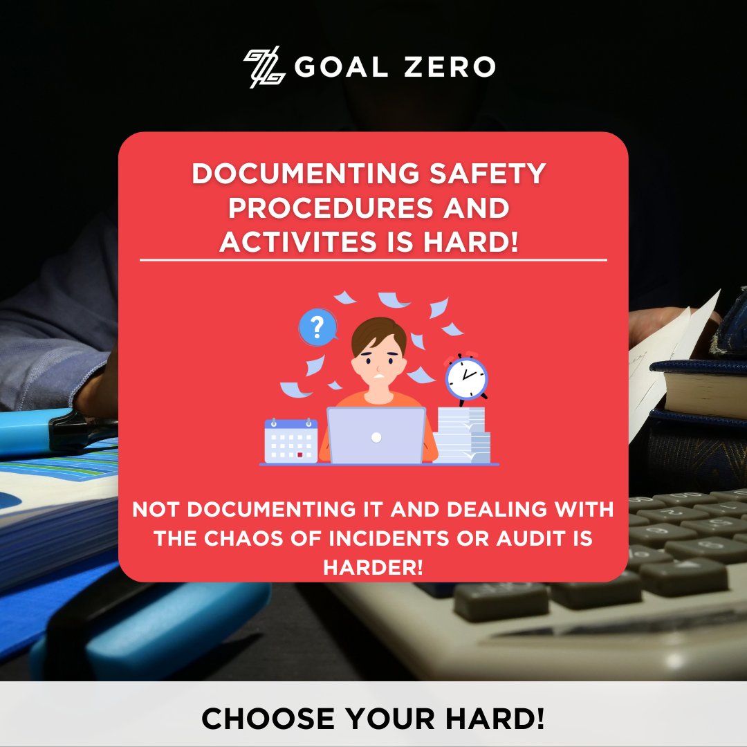 Documenting safety procedures and activities is hard. Not documenting it and dealing with the chaos of incidents and audits is harder! 

 Documented safety procedures reduce response times by 40% 

CHOOSE YOUR HARD
#SafetyProcedures #IncidentResponse #WorkplaceSafety  #GoalZero