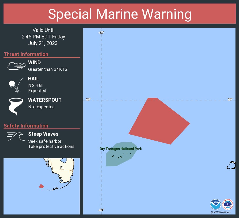 Special Marine Warning including the Gulf waters from East Cape Sable to Chokoloskee 20 to 60 NM out and beyond 5 fathoms and Gulf of Mexico including Dry Tortugas and Rebecca Shoal Channel until 2:45 PM EDT https://t.co/hNmz8qURJQ