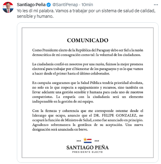 Comete este tweet "Doctor" Felipe González. Ojalá nunca nadie tenga que decidir si vos o un pariente tuyo es lo suficientemente "digno" de seguir viviendo o no. Sos un gran hijo de puta.

Todavía no tocaste la lapicera, pero ya te doy esta  como una buena <a href="/SantiPenap/">Santiago Peña</a>