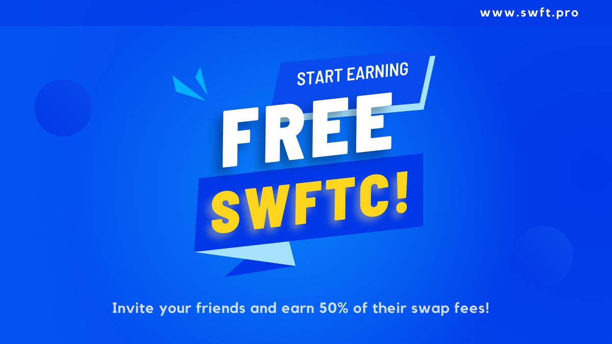SwftCoin's tweet photo. 📣 Earn 50% of swap fees with the SWFT Blockchain Referral Campaign! 🚀💰

🔗 Sign up: https://t.co/YeGPfmF5JV

🔄 Spread the word about SWFT Blockchain's seamless #crypto swapping platform and earn 50% of swap fees from your referrals! 🤝💸

🔗 Learn more about the campaign: https://t.co/V4anY3eone

Get SWFT Blockchain App today! 
🔹 Android: https://t.co/w41Ht2o1hC 
🔹 iOS: https://t.co/f60op3cy5Z