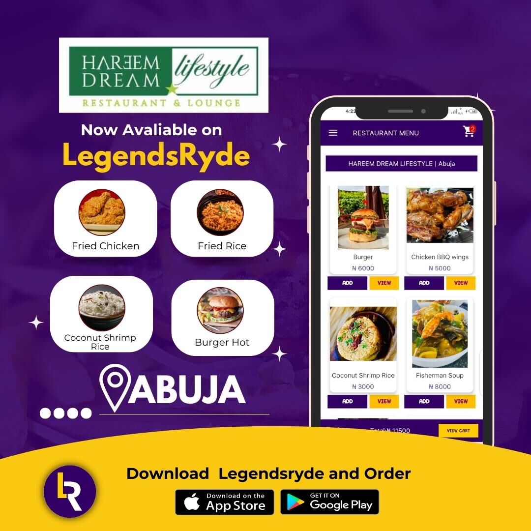 legendsryde's tweet photo. HAREEM DREAM LIFESTYLE RESTURANT &amp; LOUNGE  is now available on LegendsRyde App
Order your favorite meal today! 💃🏽💃🏽

Download the Legendsryde app to get started.🤳🏽 https://t.co/pxy0hEpfuL