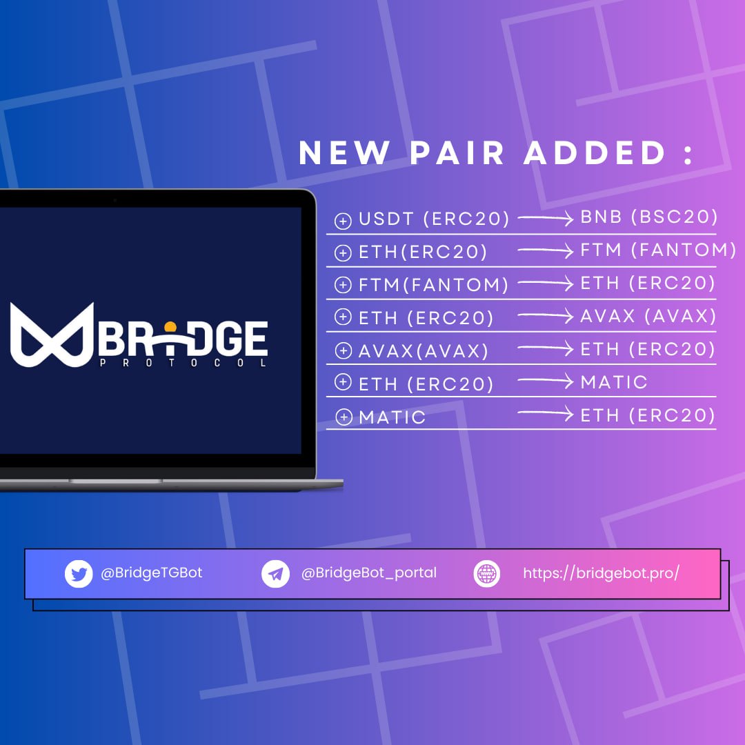 🤖 We have added 7 more pairs on BridgeBot, providing more selections for our lovely holders. #BridgeBot #BridgeBotUpdates $BRIDGE