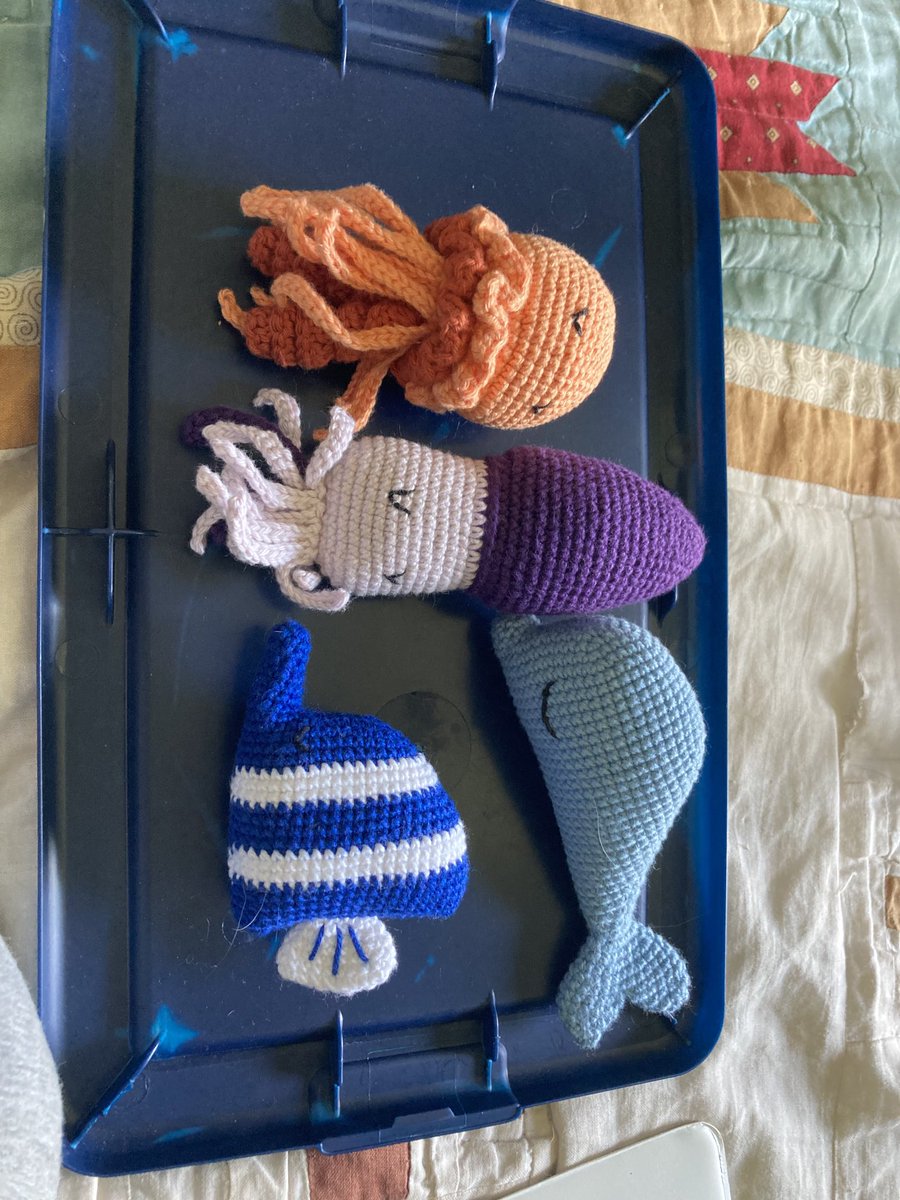 LORLIandMAGS's tweet image. Crocheting more sea creatures for my grand-nephew! And a collection of small octopi for the nurses who took care of me during #Spravato treatment. 😊