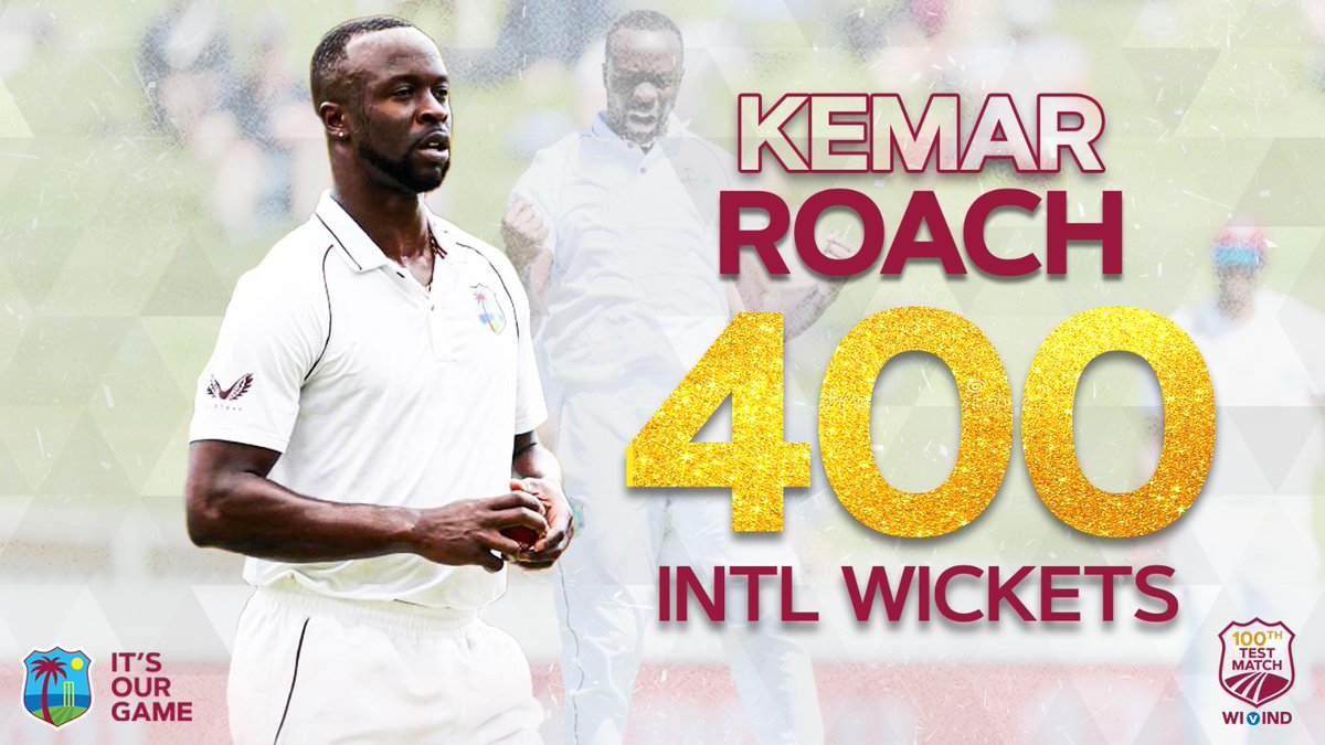 Milestone 🔓
4️⃣0️⃣0️⃣ International wickets for the <a href="/KemarAJR/">𝓚𝓮𝓶𝓪𝓻 𝓐𝓷𝓭𝓻𝓮' 𝓙𝓪𝓶𝓪𝓵 𝓡𝓸𝓪𝓬𝓱</a>.
#WIHome #RallywithWI 

Live Scorecard⬇️
bit.ly/wivind2ndtest