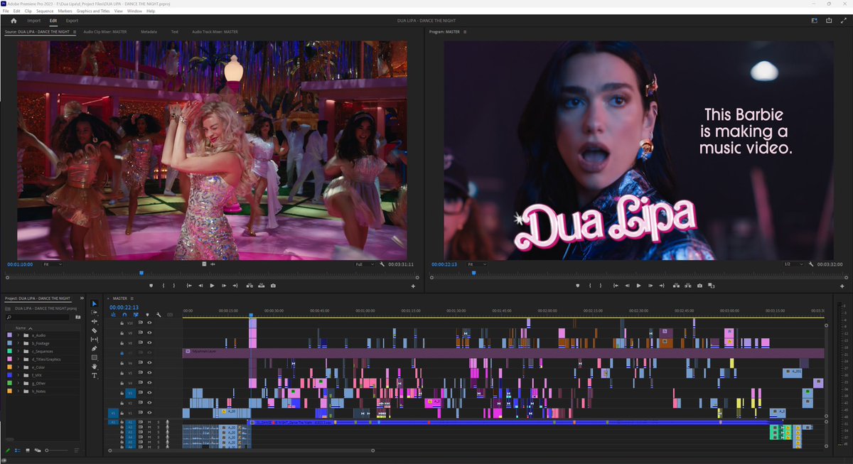 VinnieHobbs's tweet photo. Barbie movie is out today. Here is the timeline for Dua Lipa’s “Dance the Night” music video- edited by yours truly. https://t.co/g9KMXfevhH