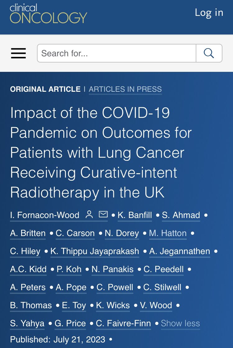 Another important contribution from @COVIDRT_Lung ✅Future-proofing lung RT for pandemics ✅ ⬆️use of #hypofractionation ✅No adverse impact on relapse/survival ✅⚠️increase in toxicities @KathrynBanfill @finn_corinne @ClinOncology #radonc #lcsm ➡️ clinicaloncologyonline.net/article/S0936-…