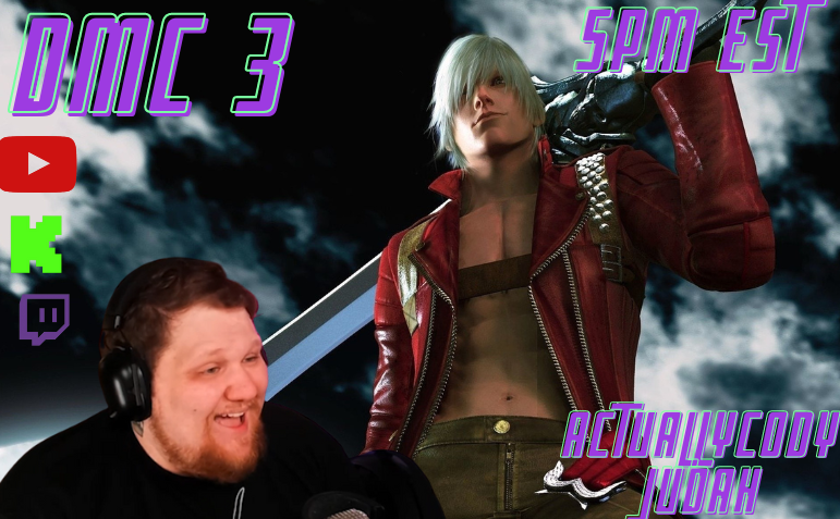 ITS FLASHBACK FRIDAY! DMC 3! Come hang out in the Turtle Den and vibe with us at 5 pm EST! 
RESIDENT EVIL CHARITY MARATHON JULY24th! 57/75 Followers on Kick!

twitch.tv/actuallycodyju…
youtube.com/channel/UC9wq6…
kick.com/actuallycodyju…

#streamer #dmc3 #T2rOnTop <a href="/T2rEsports/">Team 2 Real Gaming</a>
