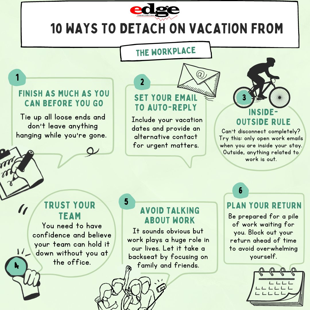 EdgeFCU's tweet image. This year, how about taking an actual #vacation from work? We know it can be challenging, but we can tell you how to pull it off! Just be sure to bring the energy of your vacation into the office with you so it keeps you going for a long, long time.