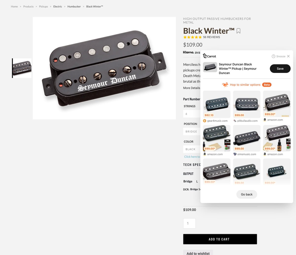 This <a href="/carrotdotlink/">Carrot</a> deal hop feature is sick.

Surprised to see it work so well with a tough category with a ton of very specific SKUs like guitar gear!

Nice way to 
1. Get a deal
2. Discover sites selling gear you maybe haven't seen before
