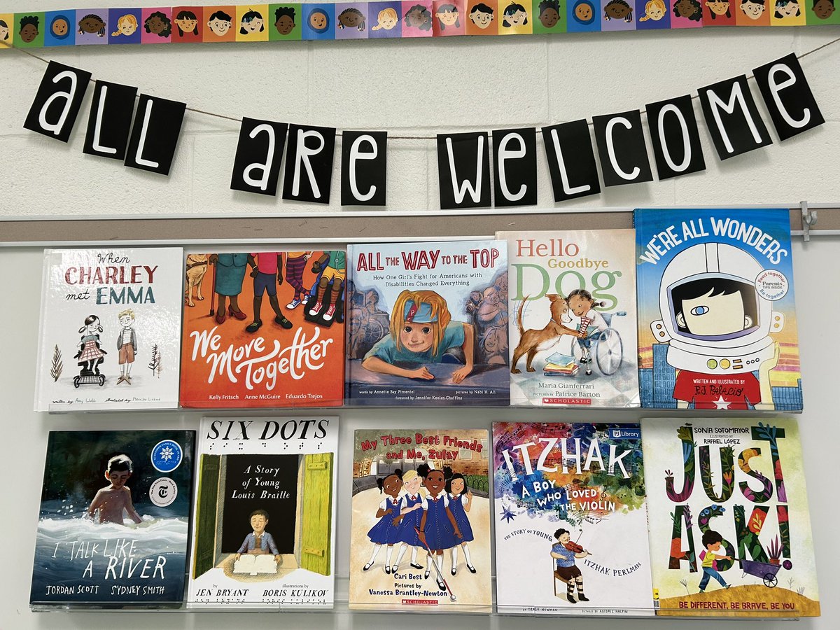 MissThatcher3rd's tweet photo. @teacher2teacher I have very carefully selected books for my classroom that represent children of all ethnicities, abilities, families, etc. here are some of my disability books on display for disability awareness month! https://t.co/q96G6uCoWI