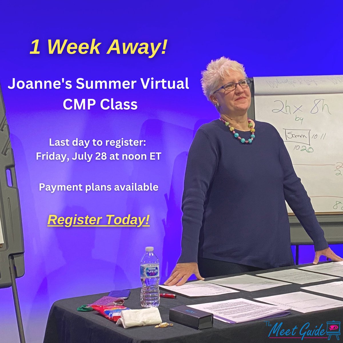My CMP class is only 1 week away! Register before July 28 at noon ET: eventsquid.com/event/20336

Questions? Contact Joanne@JoanneDennison.com
#themeetguide #cmp #meetingsandevents #meetingprofs #eventprofs #miceindustry #eventplanners #hospitality #cmpclass #cmpprep #cmpexam
