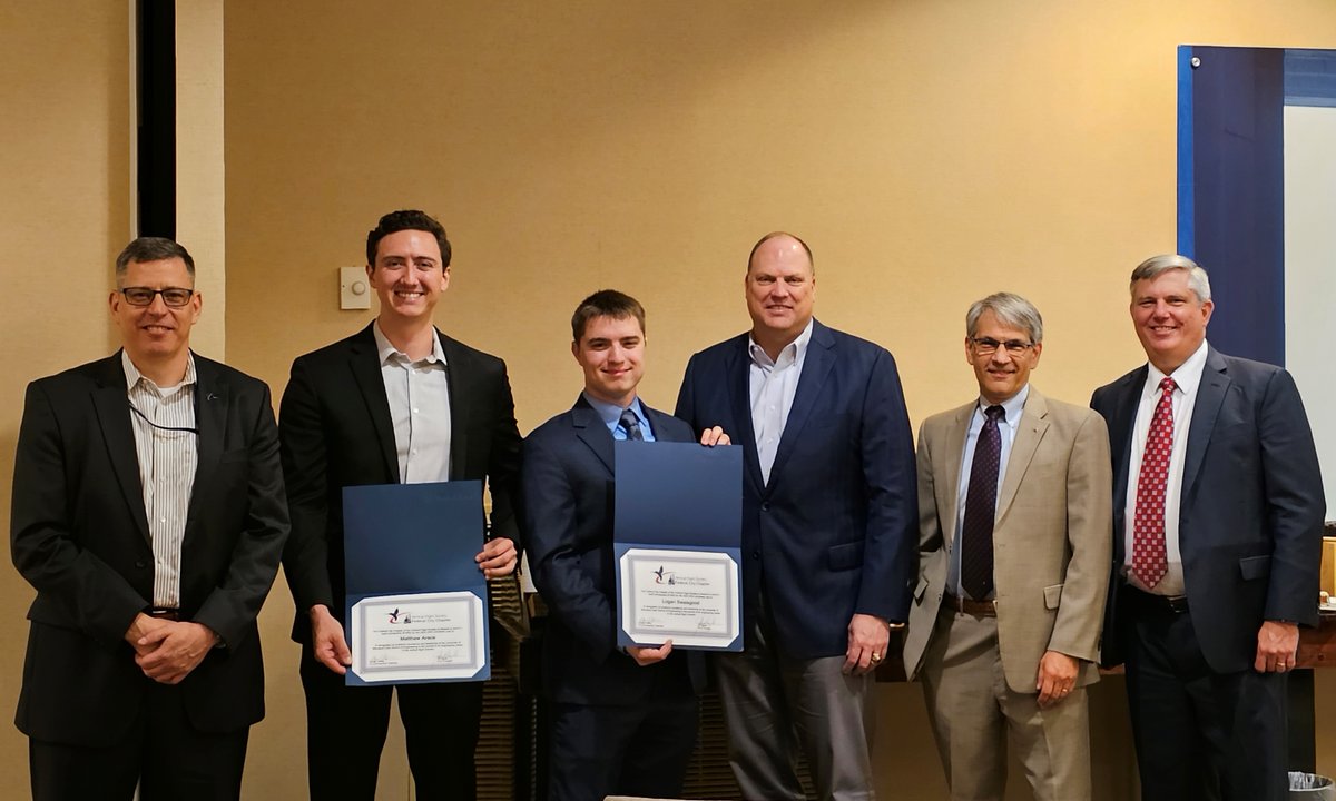 VTOLsociety's tweet photo. Congratulations to @UMDAero grad students Matthew Arace and Logan Swaisgood for winning @VTOLsociety Federal City Chapter 2023 merit scholarships, generously sponsored this year by @BAESystemsAir.

Thanks to VFS chapter officers JR Rigole &amp; James Cutting for making this happen! https://t.co/8FvwdLiRYA