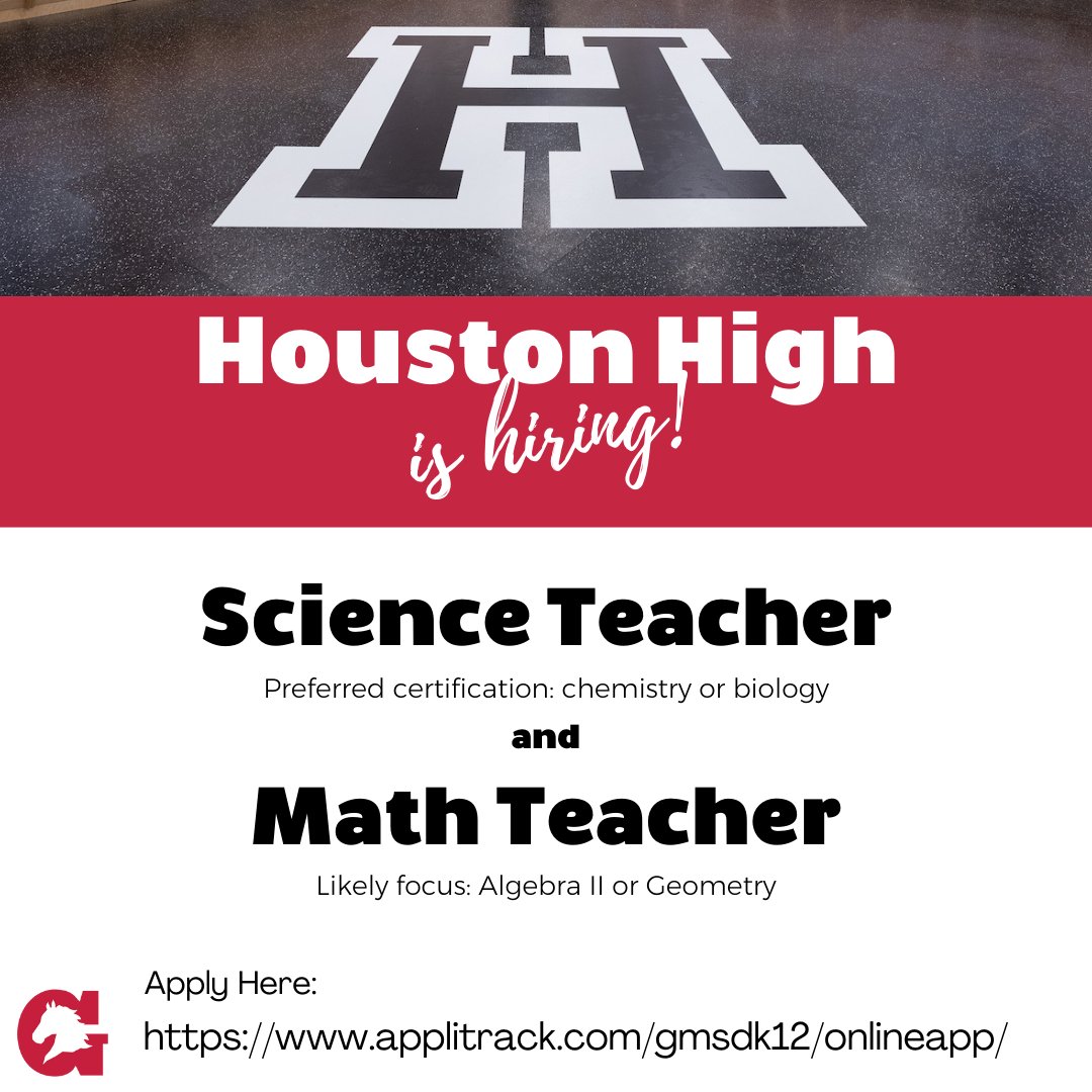 Houston High is hiring! Go to the link in our bio to see job descriptions and apply today!

#TeachGMSD