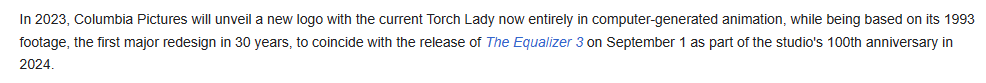 zppictures's tweet photo. Columbia Pictures is getting a new logo early in The Equalizer 3 on September 1 as part of the studio's 100th anniversary in 2024, according to Wikipedia. https://t.co/FeQTZjeLZ0