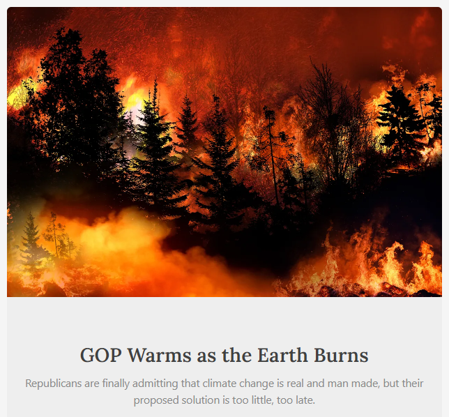 JaredRyanSears's tweet photo. The GOP is finally acknowledging that climate change is real, and even that it is from manmade emissions.

Yet their only proposed solution is far too little and much too late.

It is time to fully face the truth.

Read more now. Free/no ads.⬇️
https://t.co/ba9fNDj1RA https://t.co/JP6lpnP2Gx