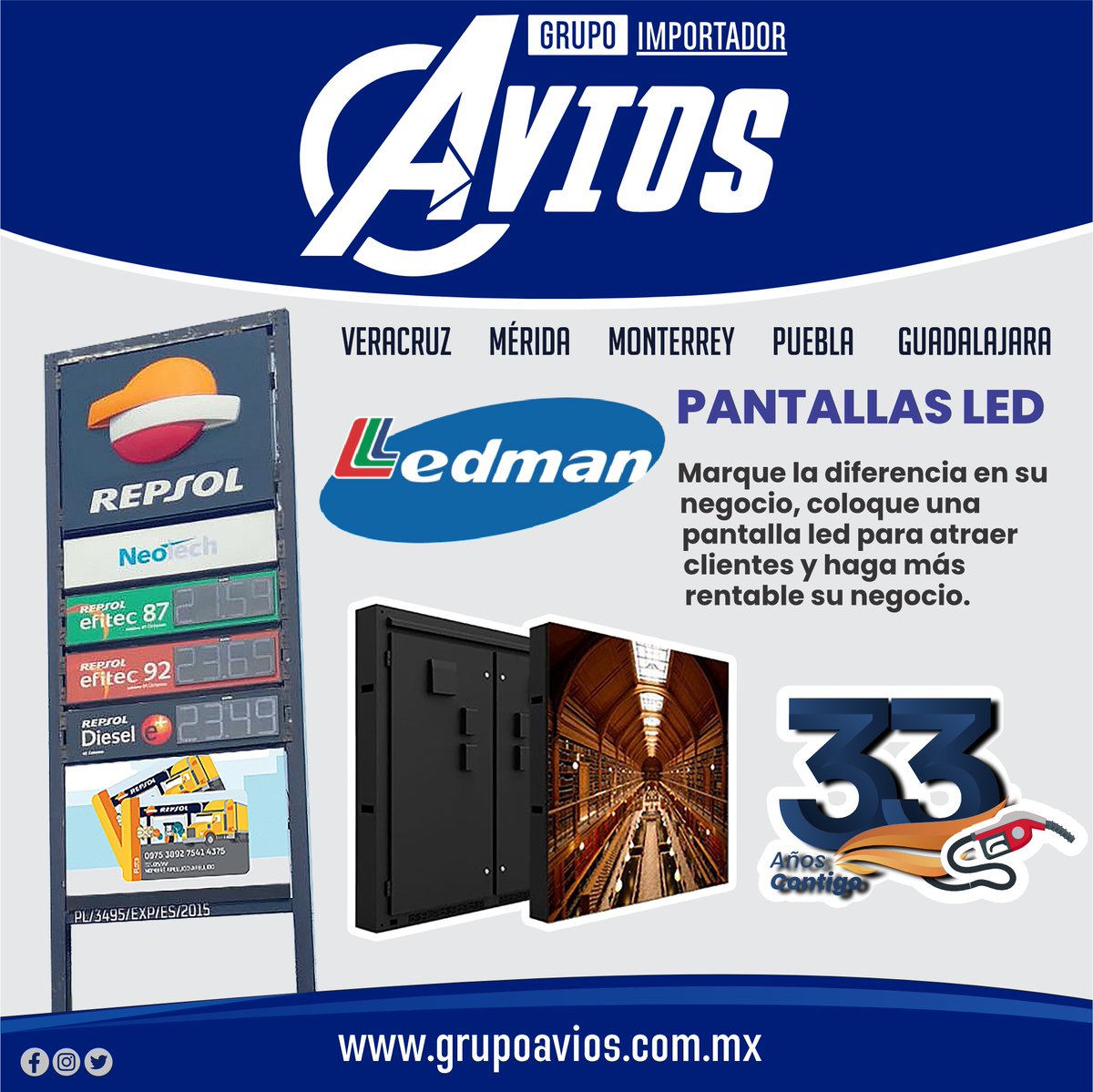 Grupo Importador Avios (@importadoravios) on Twitter photo Marque la diferencia en su negocio, coloque una pantalla led para atraer clientes y haga más rentable su negocio. 📷
Somos una empresa líder en el ramo Gasolinero. 📷
Cotiza vía Whatsapp 📷 wa.link/m61hb9
Vía correo: 📷 veracruz@grupoavios.com.mx ó Marque la diferencia en su negocio, coloque una pantalla led para atraer clientes y haga más rentable su negocio. 📷
Somos una empresa líder en el ramo Gasolinero. 📷
Cotiza vía Whatsapp 📷 wa.link/m61hb9
Vía correo: 📷 veracruz@grupoavios.com.mx ó